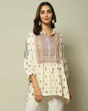 women floral print flared kurti