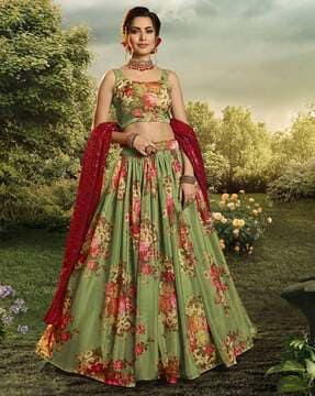 women floral print flared lehenga choli set with dupatta