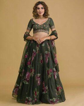 women floral print flared lehenga choli set with dupatta