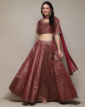 women floral print flared lehenga choli set with dupatta