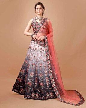 women floral print flared lehenga choli set with dupatta