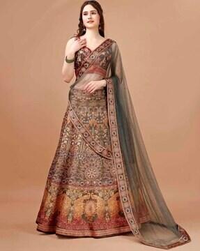 women floral print flared lehenga choli set with dupatta