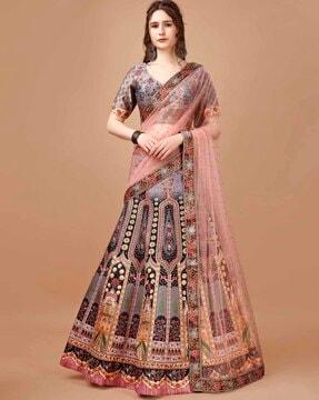 women floral print flared lehenga choli set with dupatta