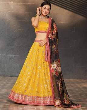 women floral print flared lehenga choli set with dupatta