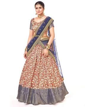 women floral print flared lehenga choli set with dupatta