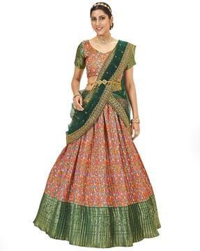 women floral print flared lehenga choli set with dupatta