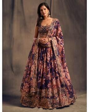 women floral print flared lehenga choli set with dupatta