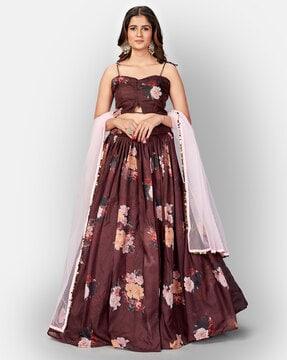 women floral print flared lehenga choli set with dupatta