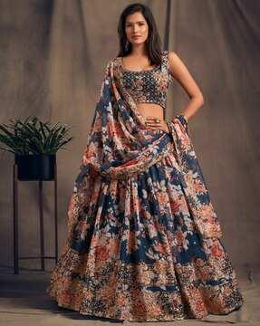 women floral print flared lehenga choli set with dupatta