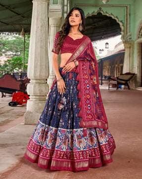 women floral print flared lehenga choli set with dupatta