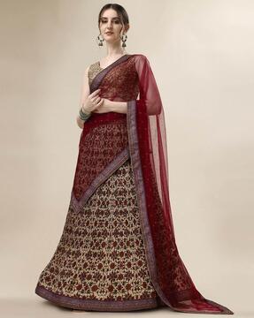 women floral print flared lehenga choli set with dupatta