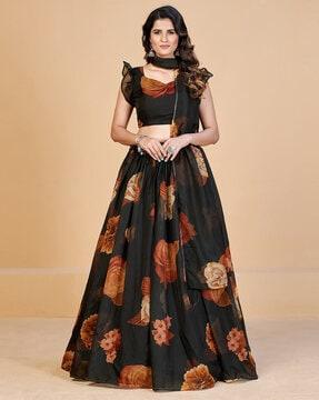 women floral print flared lehenga choli set with dupatta