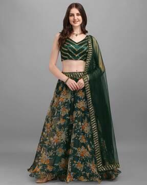 women floral print flared lehenga choli set with dupatta