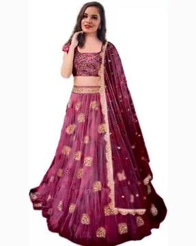 women floral print flared lehenga choli set