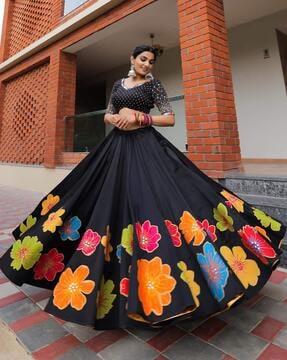 women floral print flared lehenga choli set