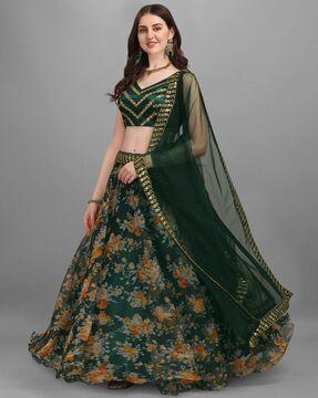 women floral print flared lehenga choli set