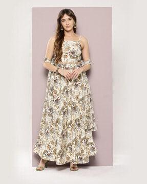 women floral print flared lehenga choli set