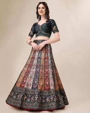 women floral print flared lehenga choli set