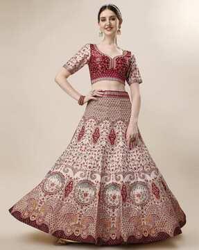 women floral print flared lehenga choli set