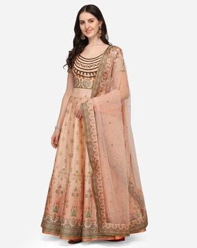 women floral print flared lehenga choli set