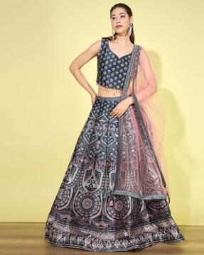 women floral print flared lehenga choli with dupatta