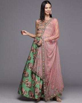 women floral print flared lehenga choli with dupatta