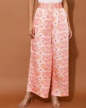 women floral print flared pants with insert pockets