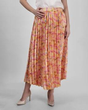 women floral print flared skirt with elasticated waistband