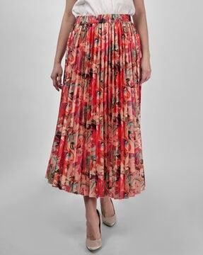 women floral print flared skirt with elasticated waistband