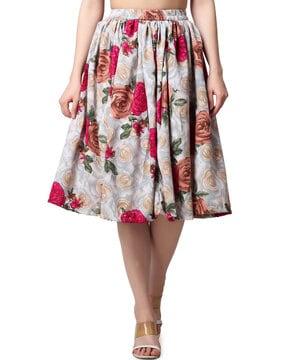 women floral print flared skirt with elasticated waistband