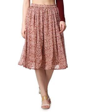 women floral print flared skirt with elasticated waistband