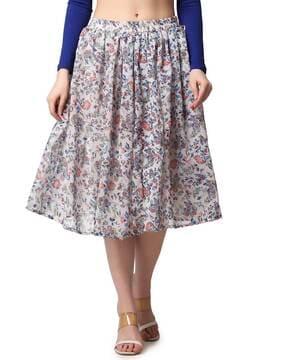 women floral print flared skirt with elasticated waistband