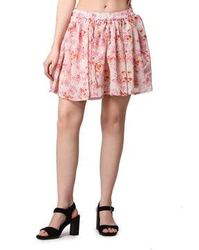 women floral print flared skirt with elasticated waistband