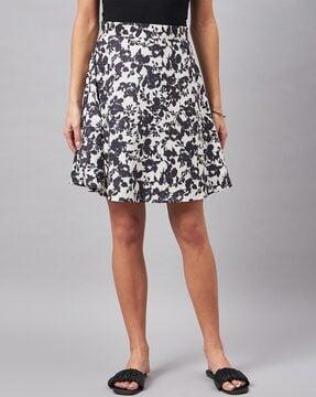 women floral print flared skirt with zip-closure