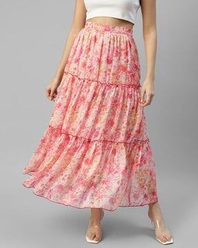 women floral print flared skirt