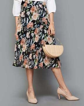 women floral print flared skirt