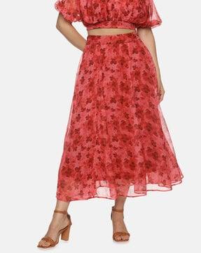 women floral print flared skirt