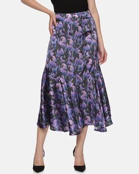 women floral print flared skirt