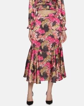 women floral print flared skirt