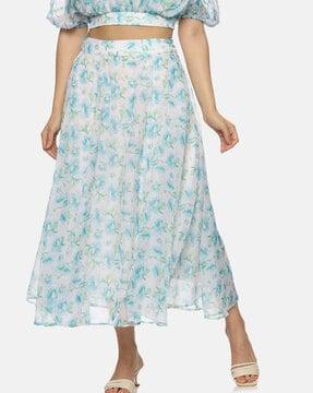 women floral print flared skirt