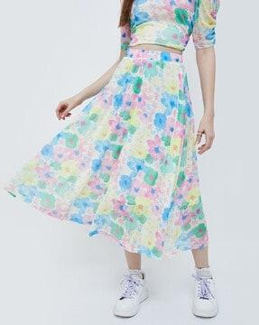 women floral print flared skirt