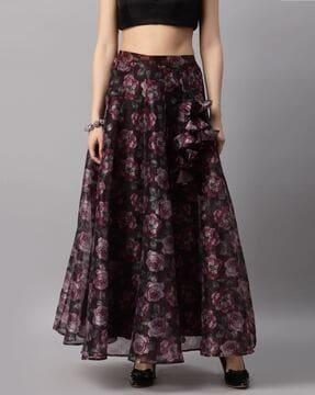 women floral print flared skirt