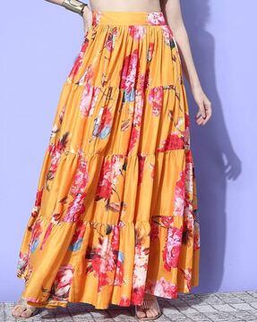 women floral print flared skirt