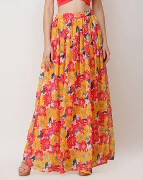 women floral print flared skirt