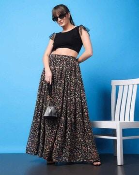 women floral print flared skirt