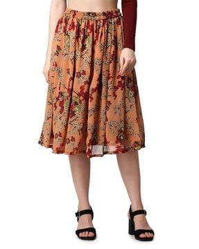 women floral print flared skirt