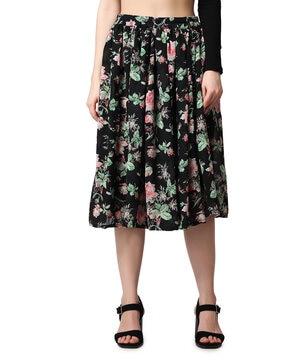 women floral print flared skirt