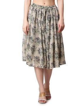 women floral print flared skirt