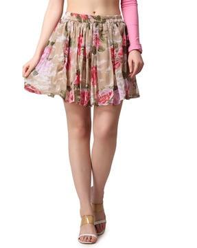 women floral print flared skirt