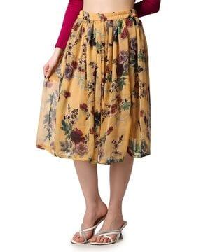 women floral print flared skirt